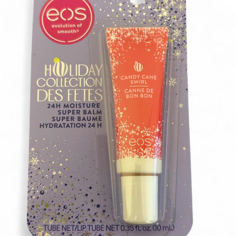 limited‑edition “Candy Cane Swirl” lip balm from eos.